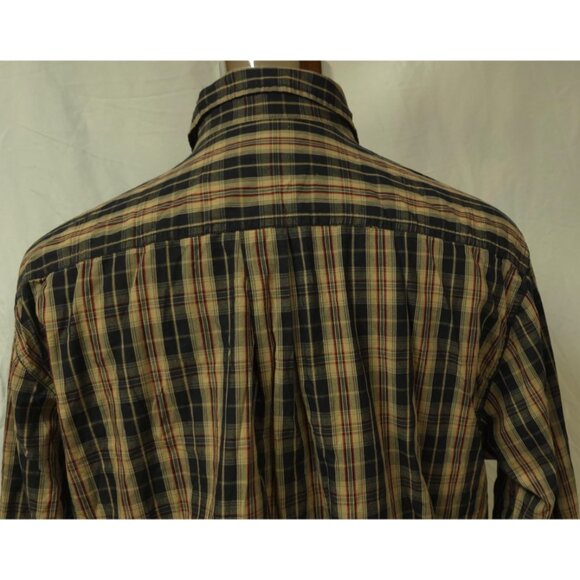 Carhartt Mens Large Black Tan Plaid Button Down Long Sleeve Logo Work Shirt S218 - Picture 10 of 12